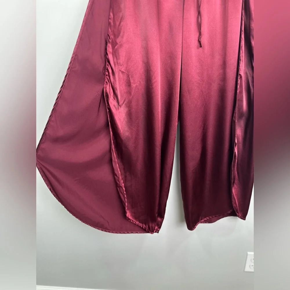 BB Dakota Burgundy Wide Leg Satin Pull On Pant Size Large